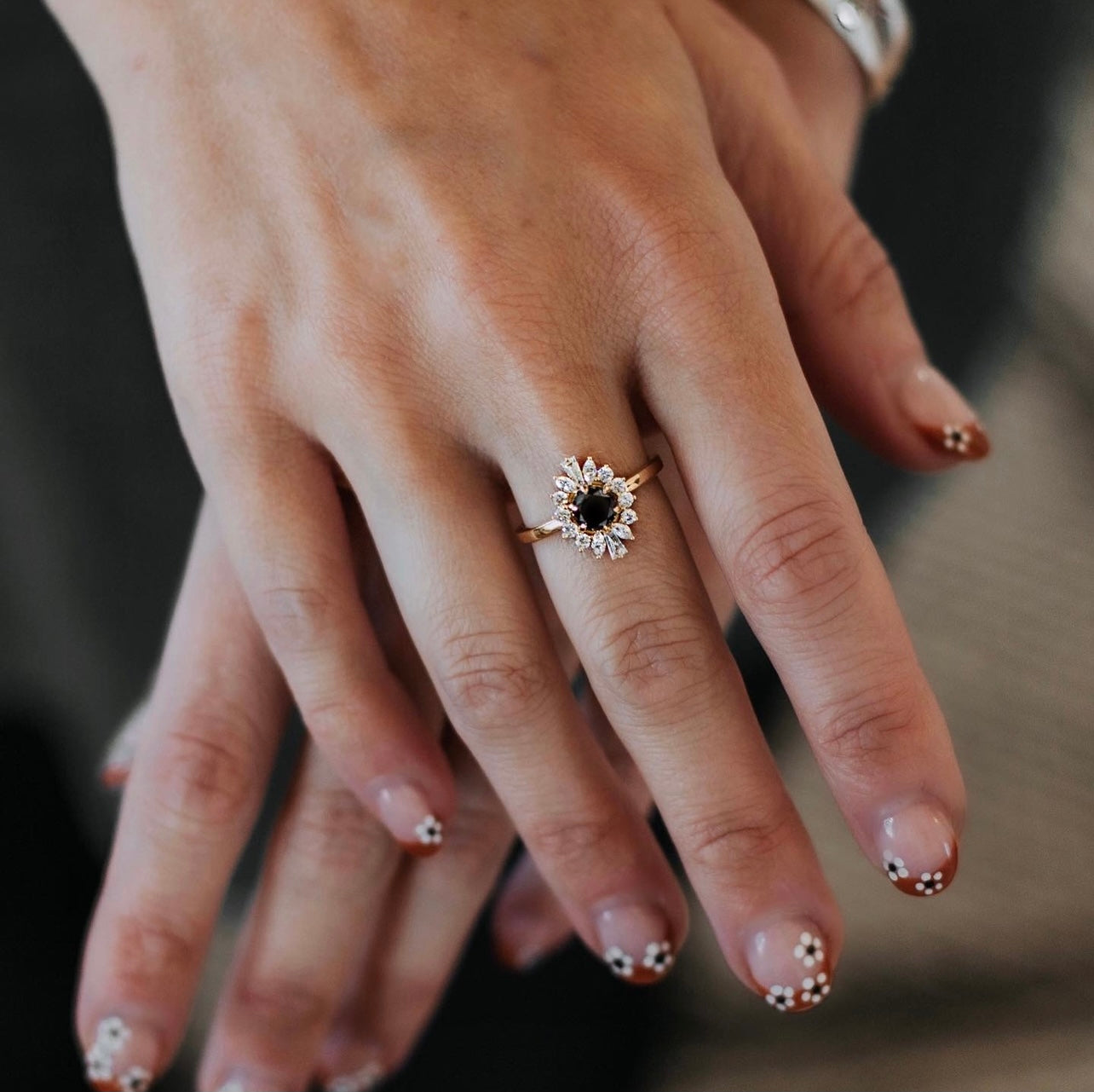 Claw Set Blue Sapphire + White Diamond Halo Ring