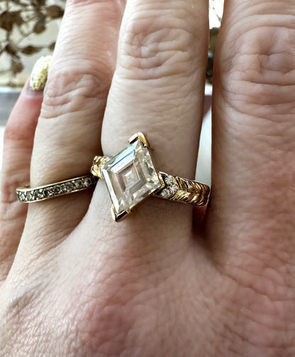 Engraved Moissanite Lozenge Ring