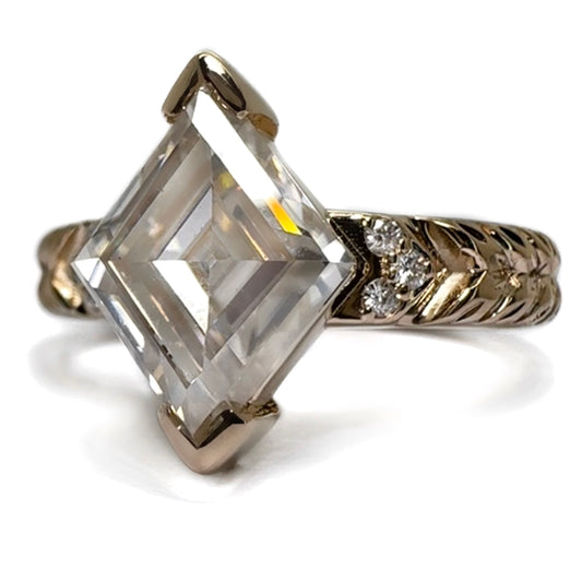 Engraved Moissanite Lozenge Ring