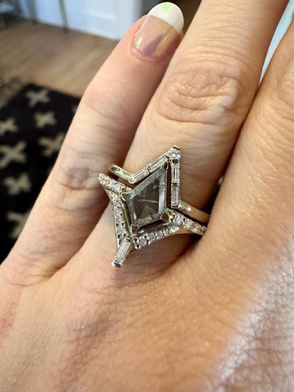 Baguette + Round Halo Kite Ring Set