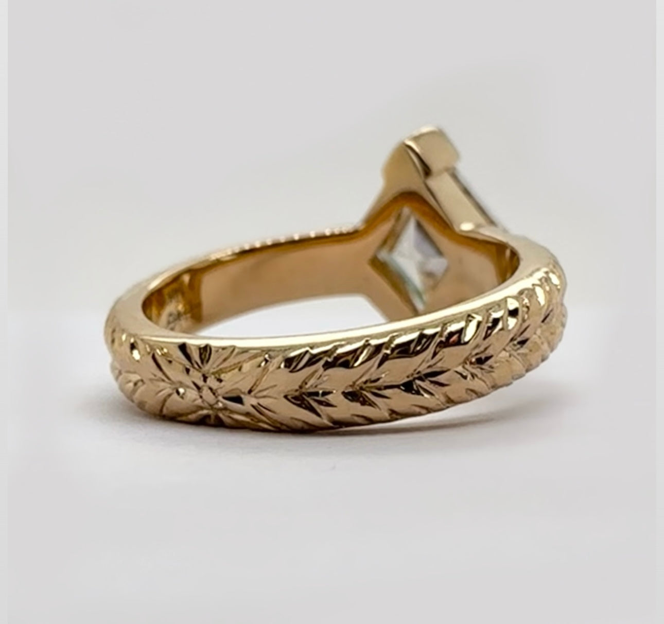 Engraved Moissanite Lozenge Ring
