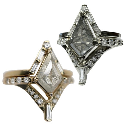 Baguette + Round Halo Kite Ring Set