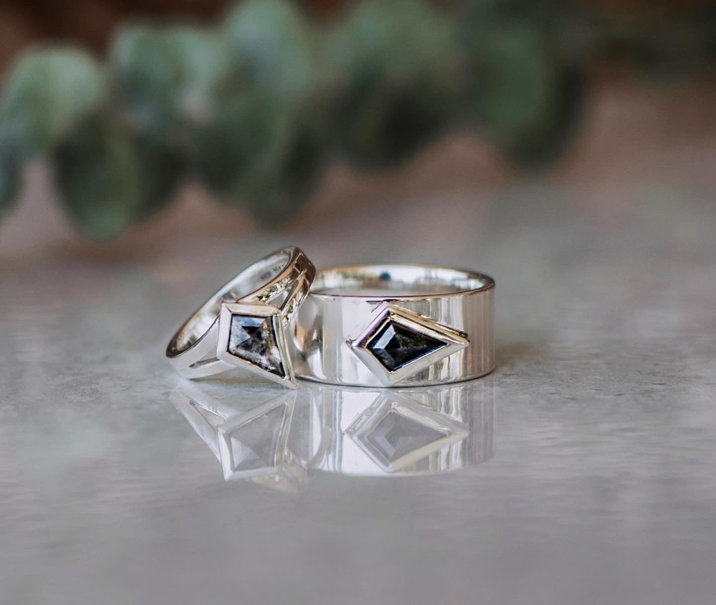 Wide Band Faceted Stone Ring