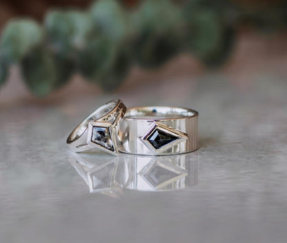 Wide Band Faceted Stone Ring