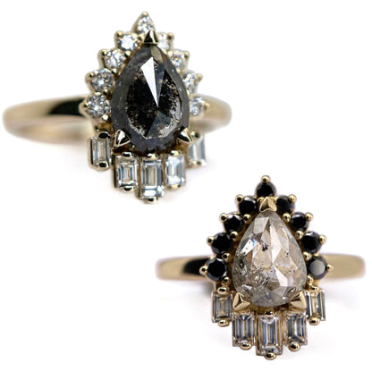 Black stone rings with diamonds in gold
