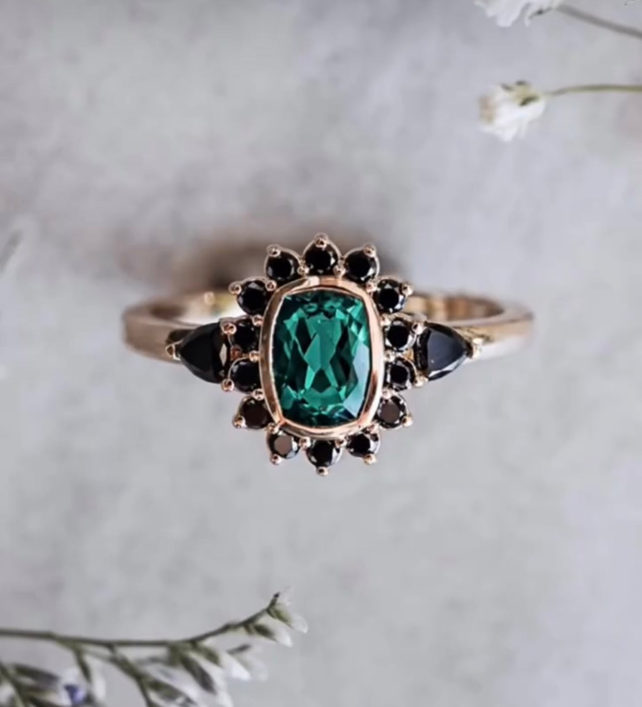 Antique Cushion + Halo Ring