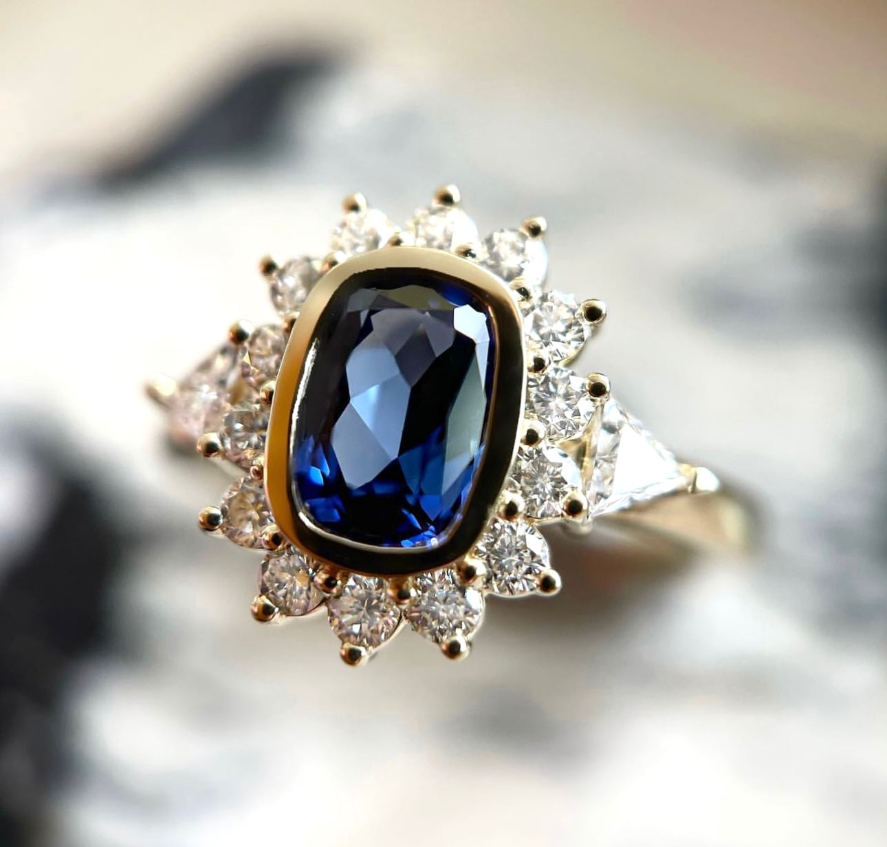 Antique Cushion + Halo Ring