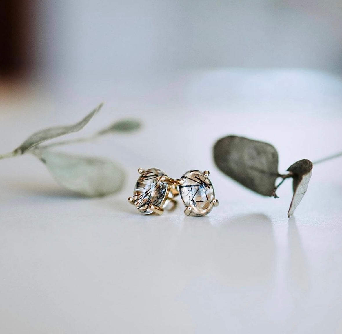 Tourmalinated Quartz Stud Earrings