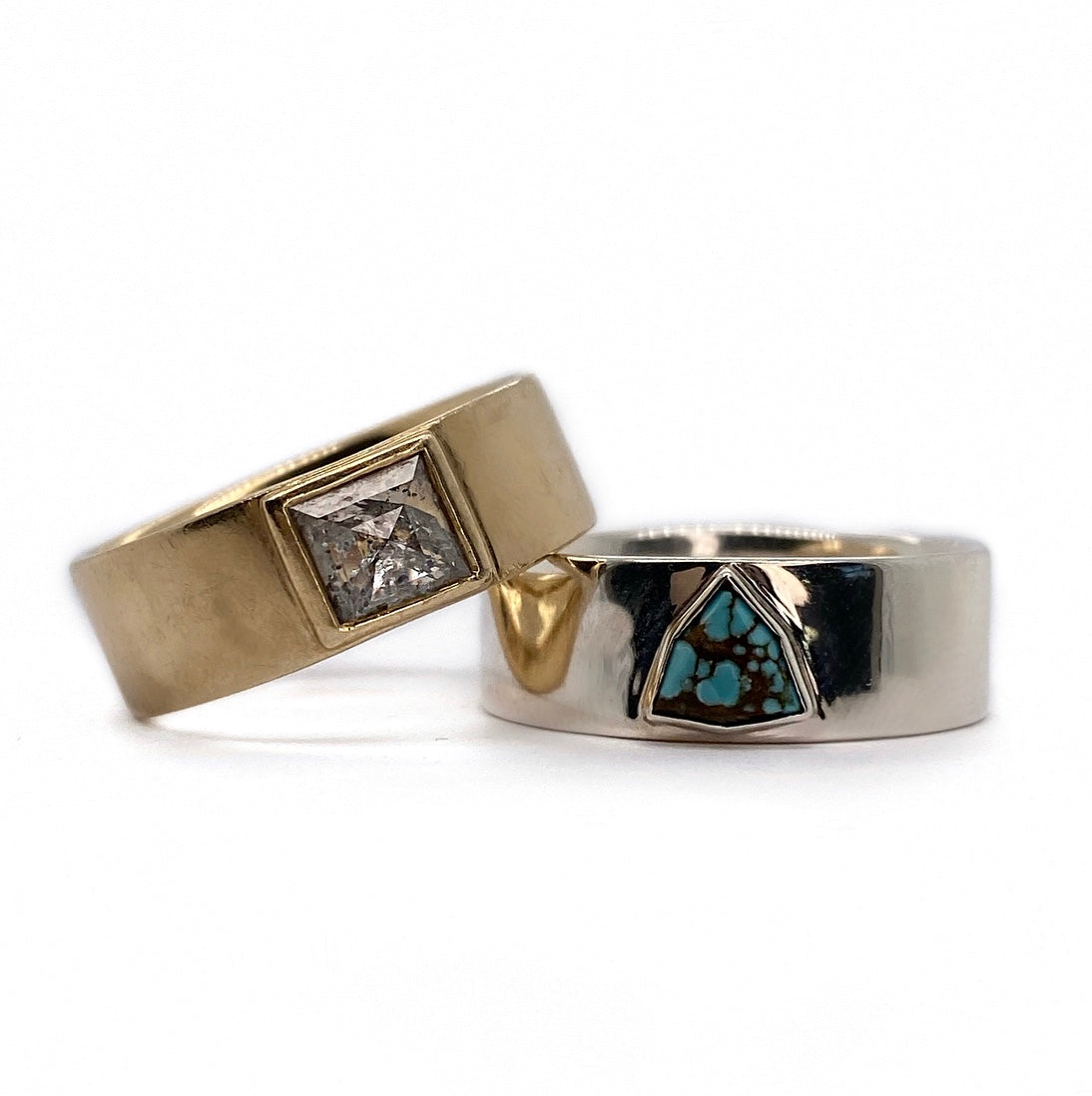 Wide Band Faceted Stone Ring