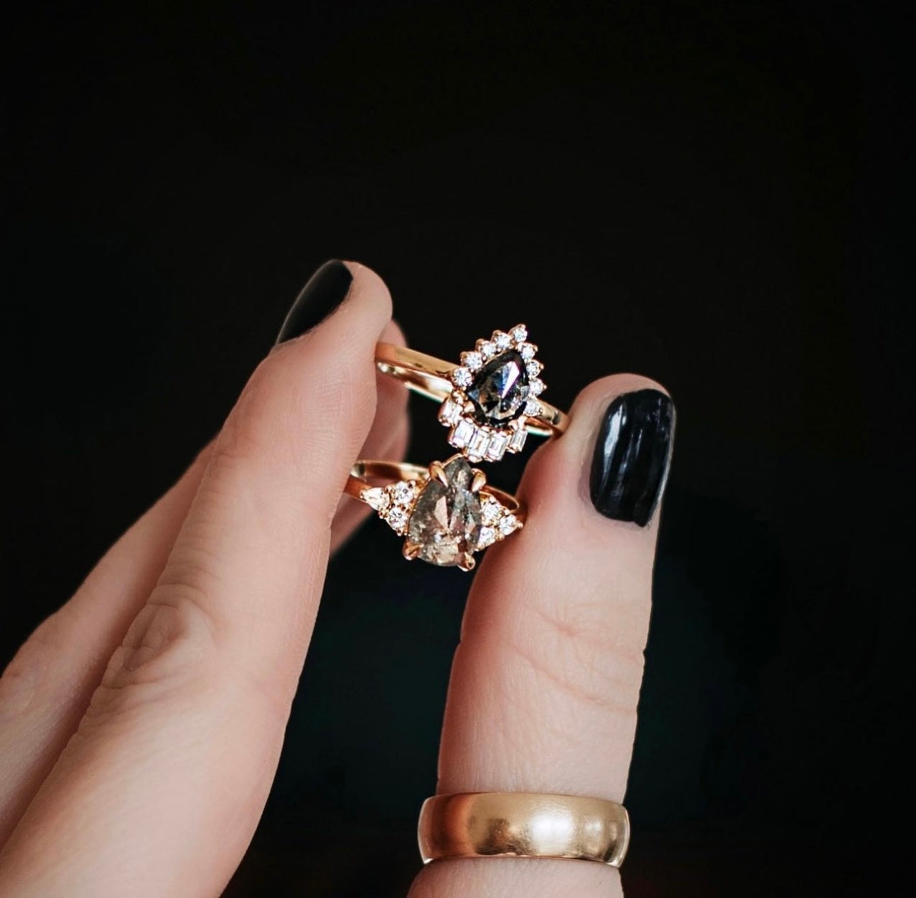 Black and Gold stone rings