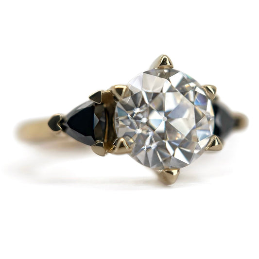 White Moissanite + Black Diamond Trillion Ring