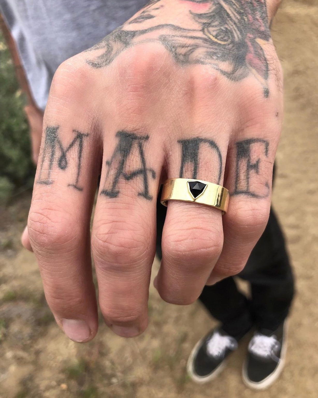 Wide Band Faceted Stone Ring - On Hand 