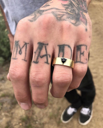 Wide Band Faceted Stone Ring - On Hand 
