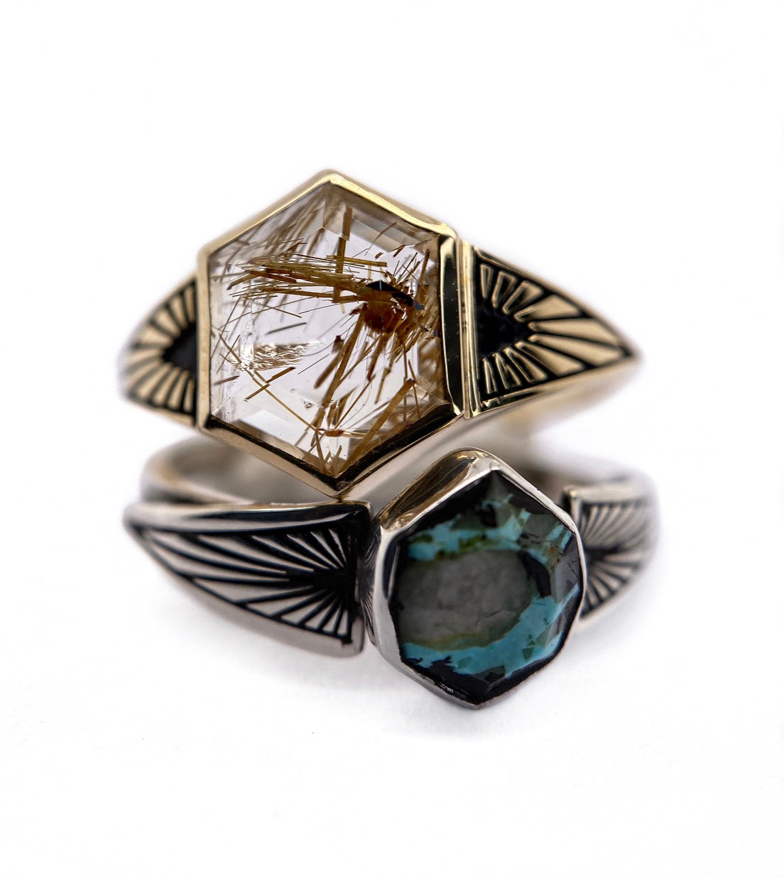 Hexagon + Ray Band Ring